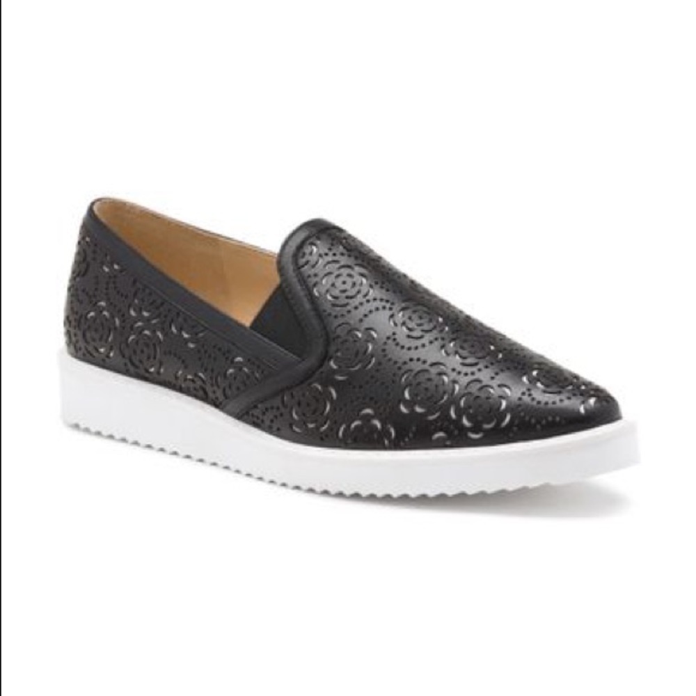 KARL Lagerfeld Black Cheryl Laser Cut Slip On Sneaker Size 6.5